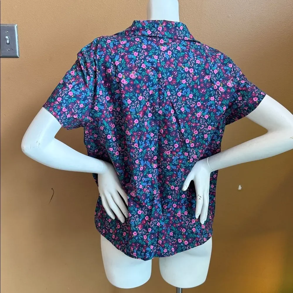 New women's J. Crew cotton pajama button down top in navy/pink floral Size L
